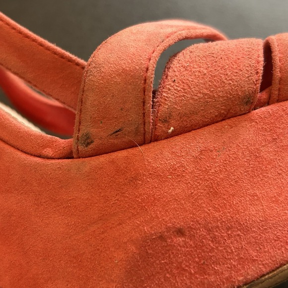 Miu Miu Suede Sandals Coral/Melon Colour Wedge Platform US 8/8.5 EU 38 1/2 - Picture 8 of 16